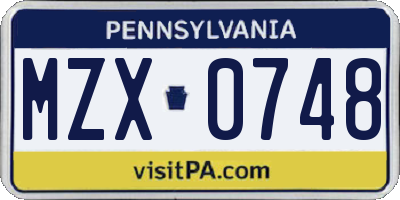 PA license plate MZX0748