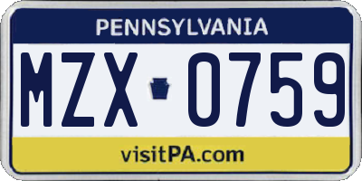 PA license plate MZX0759