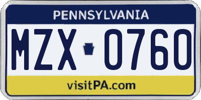 PA license plate MZX0760