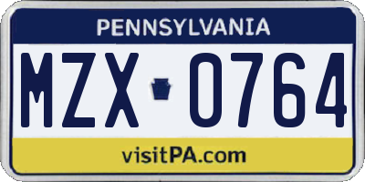 PA license plate MZX0764