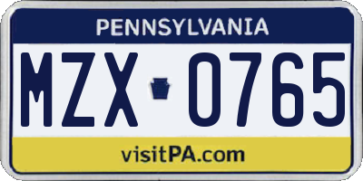 PA license plate MZX0765