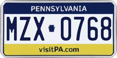 PA license plate MZX0768