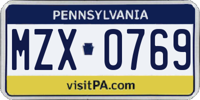PA license plate MZX0769
