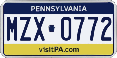 PA license plate MZX0772