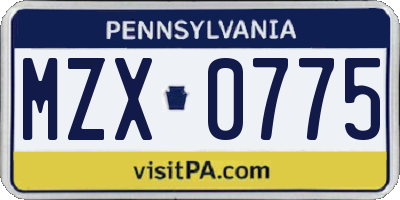 PA license plate MZX0775