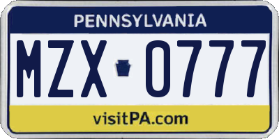 PA license plate MZX0777