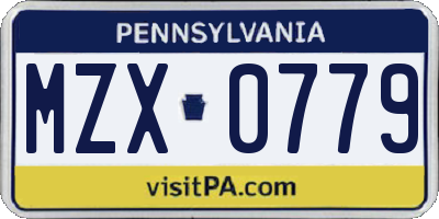 PA license plate MZX0779