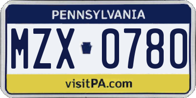 PA license plate MZX0780