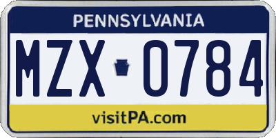PA license plate MZX0784