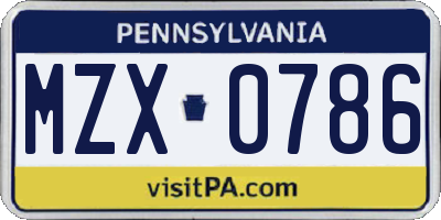 PA license plate MZX0786