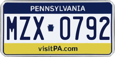 PA license plate MZX0792