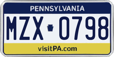 PA license plate MZX0798