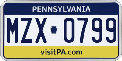 PA license plate MZX0799