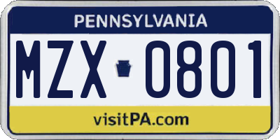 PA license plate MZX0801