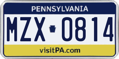 PA license plate MZX0814