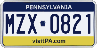 PA license plate MZX0821