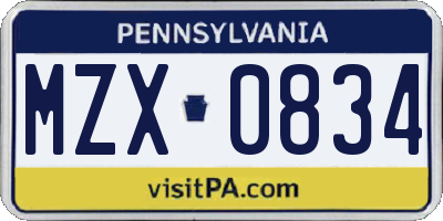 PA license plate MZX0834