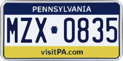 PA license plate MZX0835