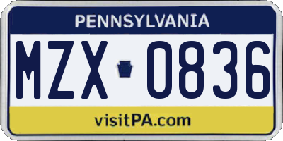 PA license plate MZX0836