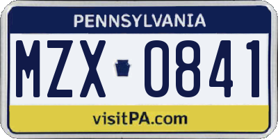PA license plate MZX0841
