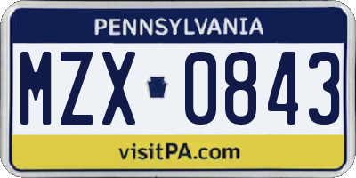 PA license plate MZX0843