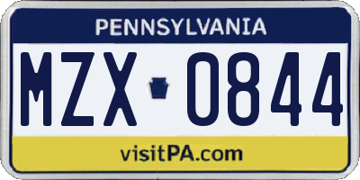 PA license plate MZX0844