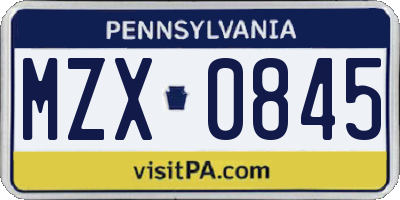 PA license plate MZX0845