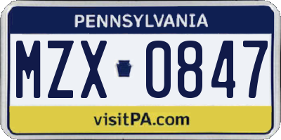 PA license plate MZX0847