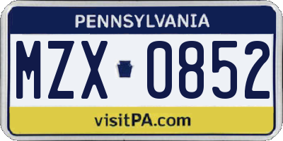 PA license plate MZX0852