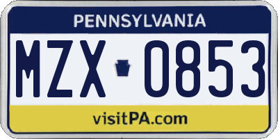 PA license plate MZX0853