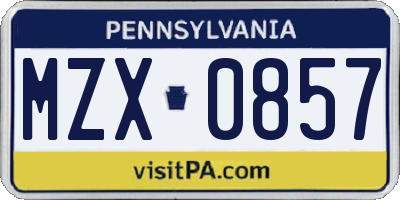 PA license plate MZX0857