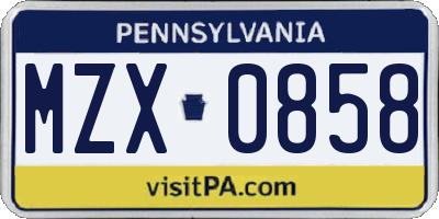 PA license plate MZX0858