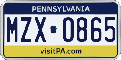 PA license plate MZX0865