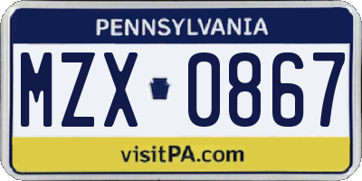PA license plate MZX0867