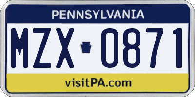PA license plate MZX0871