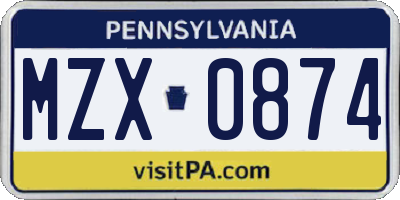 PA license plate MZX0874