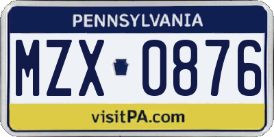 PA license plate MZX0876