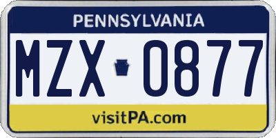 PA license plate MZX0877