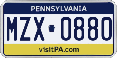 PA license plate MZX0880