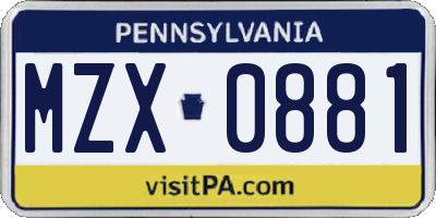 PA license plate MZX0881