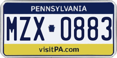 PA license plate MZX0883