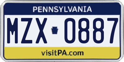 PA license plate MZX0887