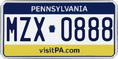PA license plate MZX0888