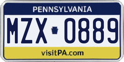 PA license plate MZX0889