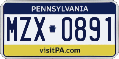 PA license plate MZX0891