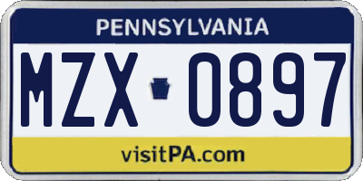 PA license plate MZX0897