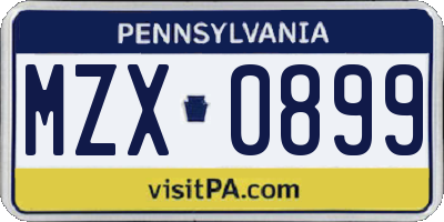 PA license plate MZX0899