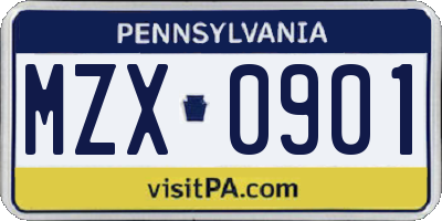 PA license plate MZX0901