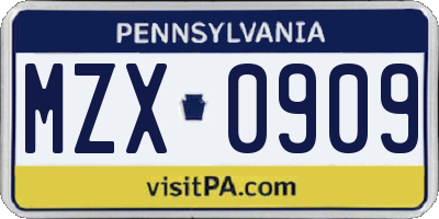 PA license plate MZX0909