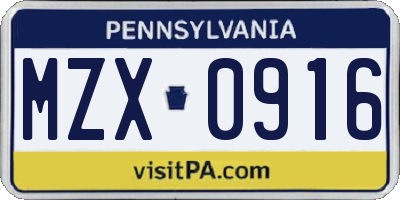 PA license plate MZX0916